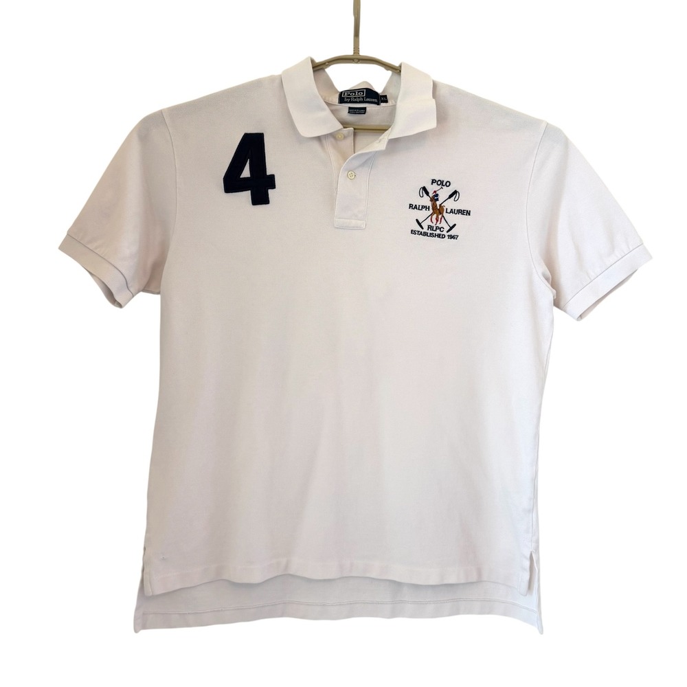 Polo Ralph Lauren Mens XL White Short Sleeve RLPC Crest Number 4 Polo Shirt